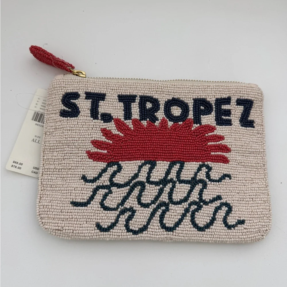 New Anthropologie Fiona Beaded Medium Pouch Resort Beach - Picture 1 of 3